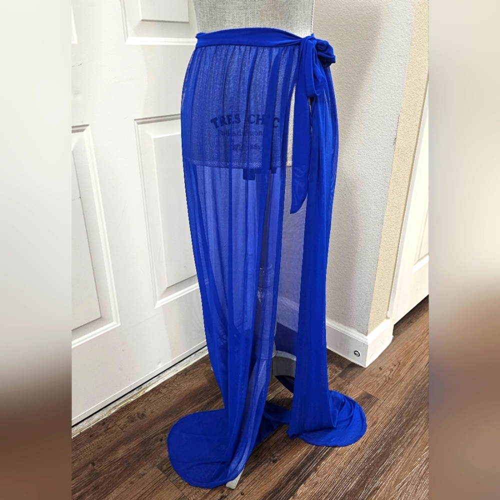 Royal Blue Mesh Swim Tie Maxi Skirt NWT